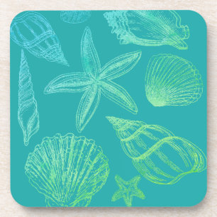 Modern Seashell Blue Green Teal Ombre Beach Shell Coaster