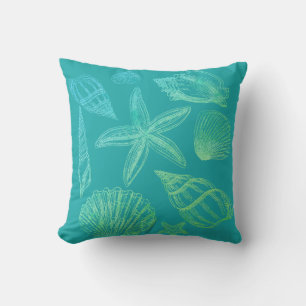 Modern Seashell Blue Green Teal Ombre Beach Shell Cushion
