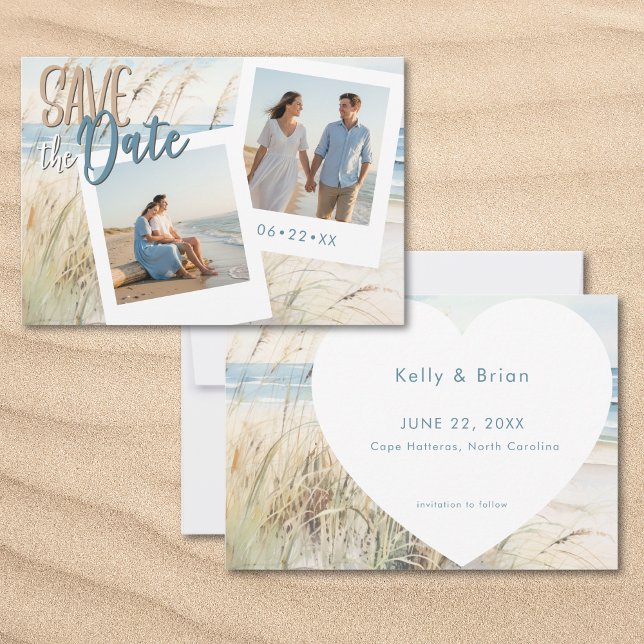 Modern Seaside Watercolor Beach Photo Save The Date (Modern Seaside Watercolor Beach Photo Save The Date)