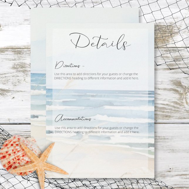 Modern Seaside Watercolor Beach Wedding Details Enclosure Card (Modern Seaside Watercolor Beach Wedding Details Enclosure Card)