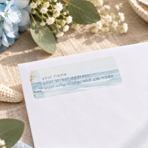 Modern Seaside Watercolor Beach Wedding Return Address Label