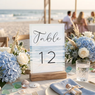 Modern Seaside Watercolor Beach Wedding Table Number