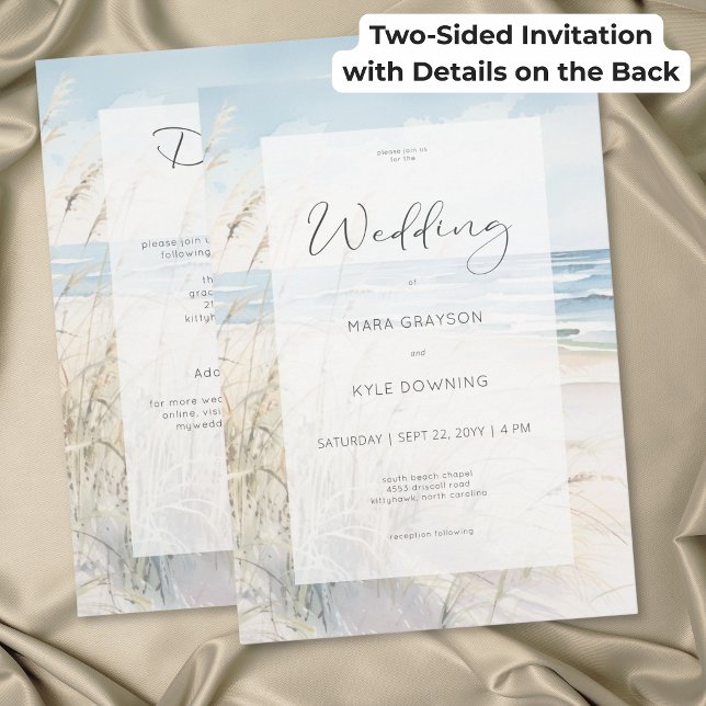 Modern Seaside Watercolor Beach Wedding Two Sided Invitation (Modern Seaside Watercolor Beach Wedding Two Sided Invitation)
