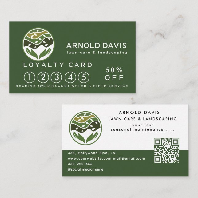 Modern seasonal lawn care and landscaping Loyalty  Business Card (Front/Back)