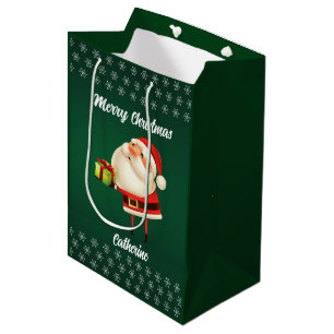 Modern Seasonal Santa Claus Merry Christmas   Medium Gift Bag