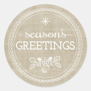 Modern Season's Greetings Burlap Christmas Sticker