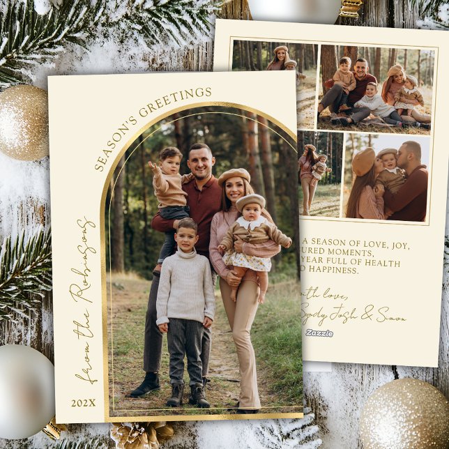 Modern Season's Greetings Gold Arch 5 Photo  Holiday Card (Creator Uploaded)