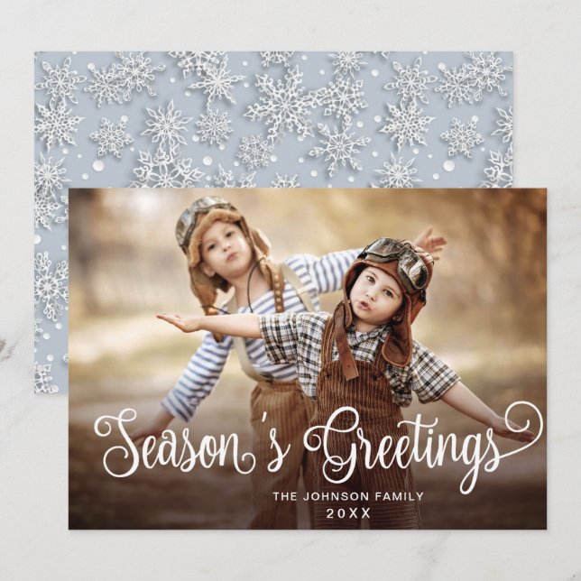 Modern Season's Greetings PHOTO Christmas Greeting Holiday Card (Front/Back)