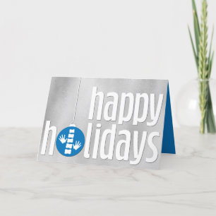 Modern Season's Greetings Silver Blue Chiropractic Holiday Card