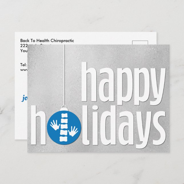 Modern Season's Greetings Silver Blue Chiropractic Holiday Postcard (Front/Back)