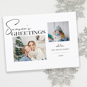 Modern Season's Greetings Typography 2-Photo Holiday Card