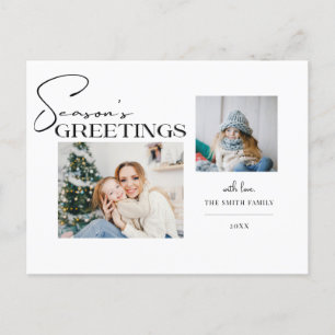 Modern Season's Greetings Typography 2-Photo Holiday Postcard