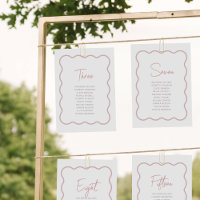 Modern Seating Chart Pink Wavy Border Card