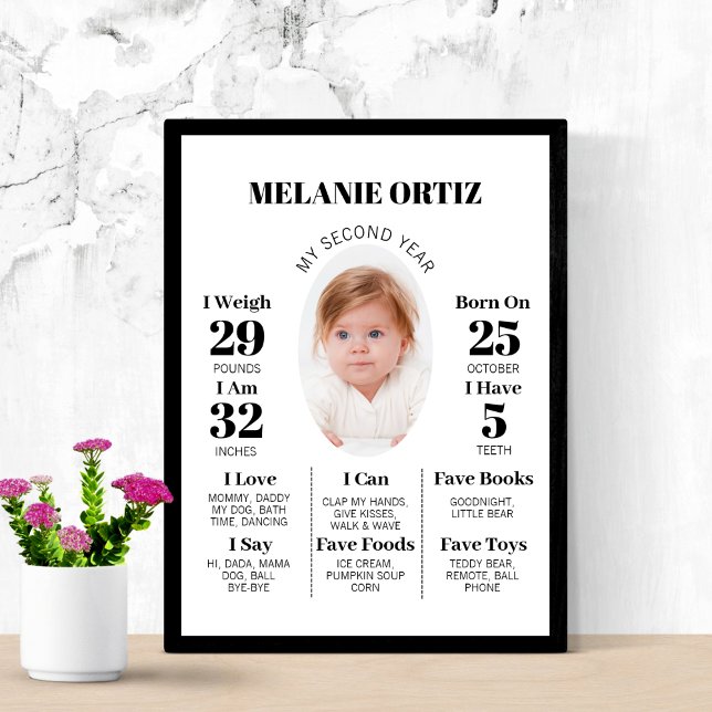 Modern Second Birthday Party Two Year Photo Baby Poster (Creator Uploaded)