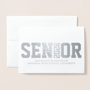 Modern Senior Block Letter Photo Graduation Foil Card