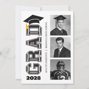 Modern Senior Football Player Photo Graduation Invitation