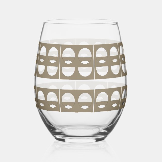 Modern Sepia Shapes Pattern Drinkware Set Stemless Wine Glass (Front)