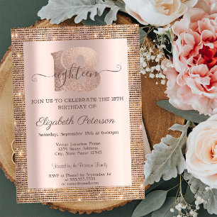 Modern Sequins Frame Rose Gold 18th Birthday Invitation