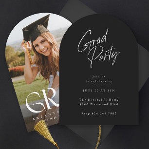 Modern Serif Elegant Arch Photo Graduation Dual Invitation