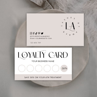 Modern Serif Font Logo Salon or Spa Taupe & White Loyalty Card