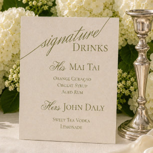 Modern Serif Green Signature Cocktail Wedding Pedestal Sign
