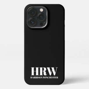 Modern serif initials monogram name black white iPhone 13 pro case