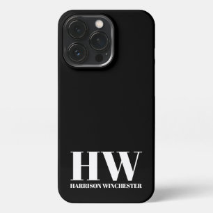 Modern serif monogram initials name plain black  iPhone 13 pro case
