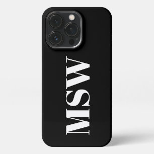 Modern serif monogram initials solid black white iPhone 13 pro case