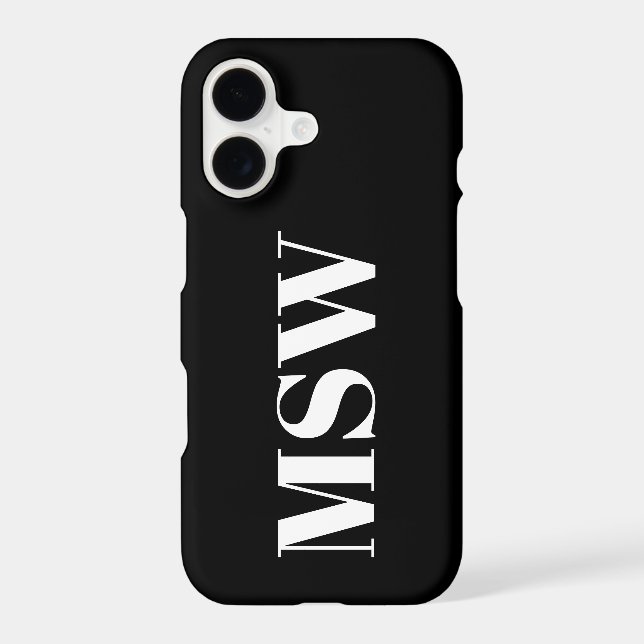 Modern serif monogram initials solid black white  iPhone case (Back)
