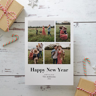 Modern Serif Multiple Photo Happy New Year Holiday Card