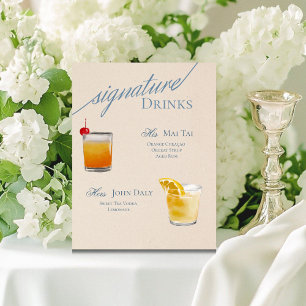 Modern Serif Signature Cocktails with Dusty Blue Pedestal Sign