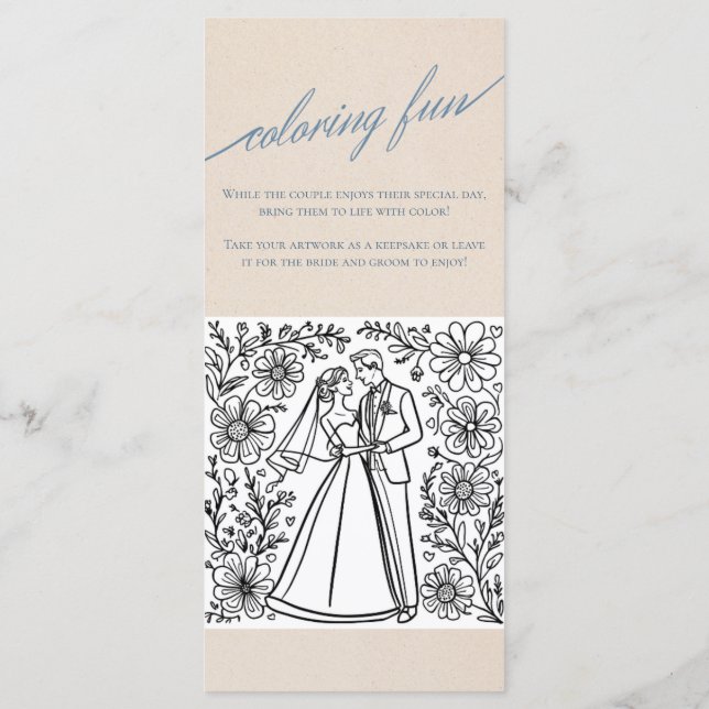 Modern Serif Wedding Menu with Colouring Page (Back)