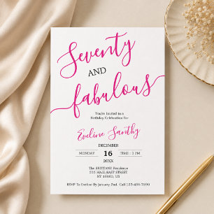 Modern Seventy and Fabulous Pink 70th Birthday Invitation
