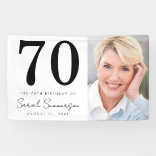 Modern Seventy Black White Photo 70th Birthday Banner