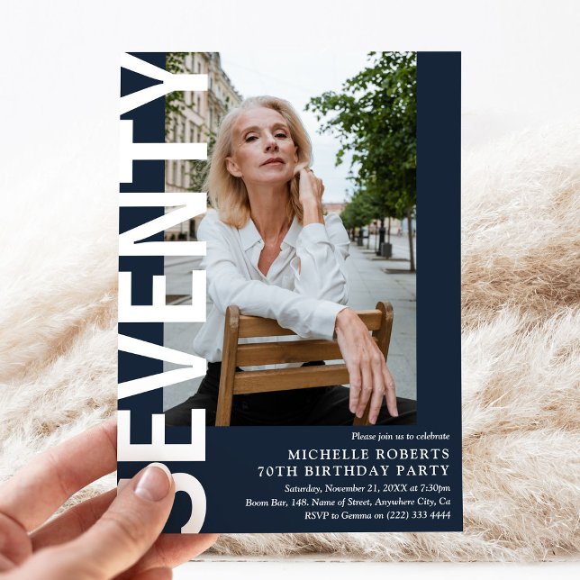 Modern SEVENTY Photo 70th Birthday Party Invitation (Creator Uploaded)