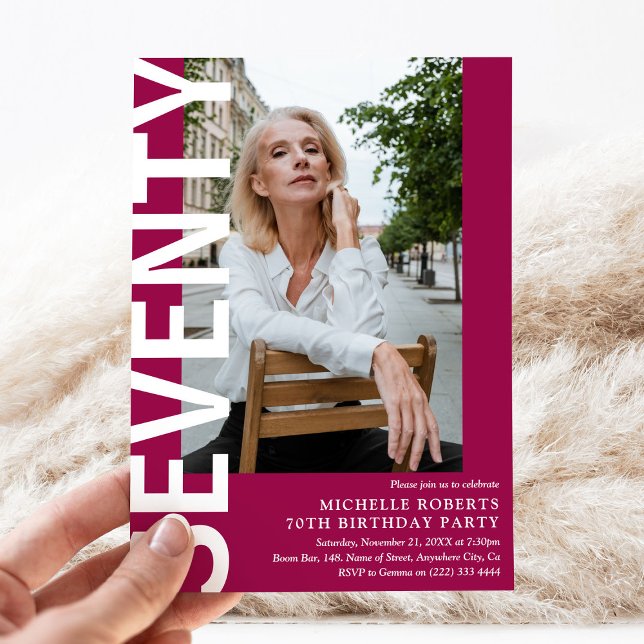 Modern SEVENTY Photo 70th Birthday Party Invitation (Creator Uploaded)