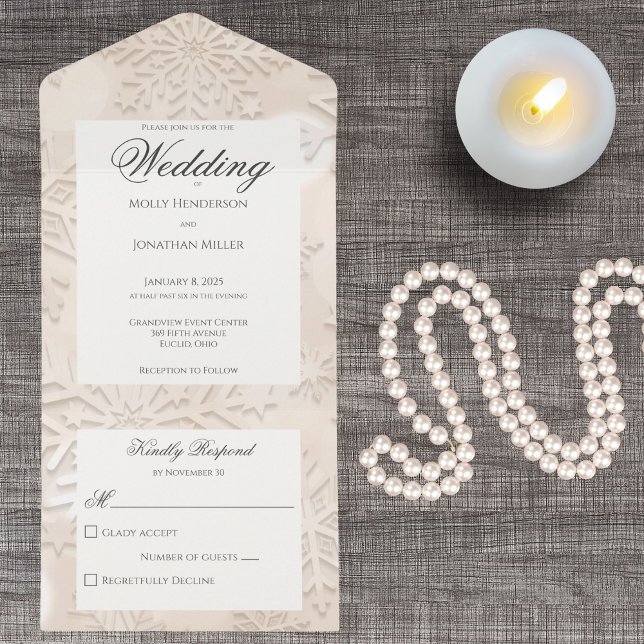 Modern Shades of  Beige Snowflake All In One Invitation (Creator Uploaded)