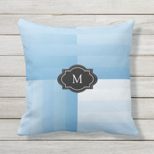 Modern shades of blue colours stripes monogram cushion