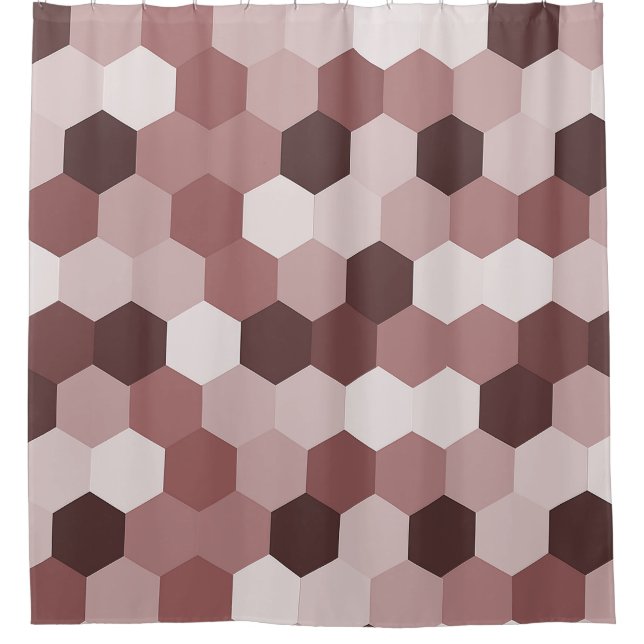 Modern Shades of Reddish Brown Hexagonal Geometric Shower Curtain (Front)