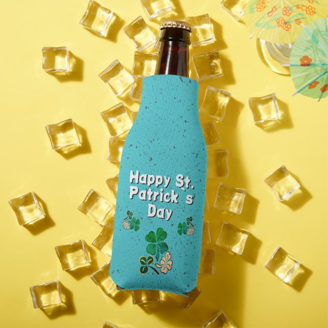 Modern Shamrock Clover Happy St. Patrick`s Day  Bottle Cooler (In Situ Summer)