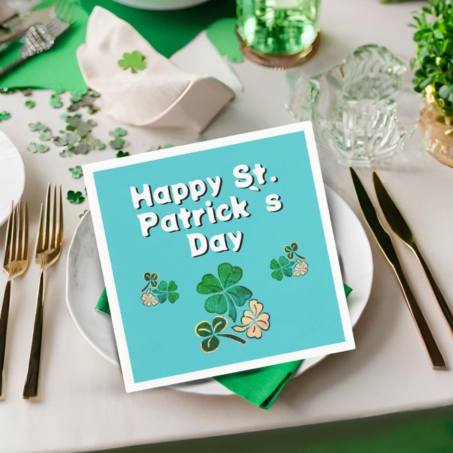 Modern Shamrock Clover Happy St. Patrick`s Day  Napkin (Creator Uploaded)