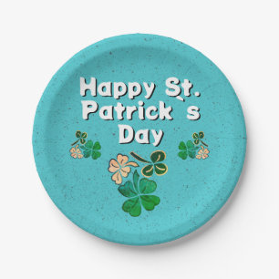 Modern Shamrock Clover Happy St. Patrick`s Day Paper Plate