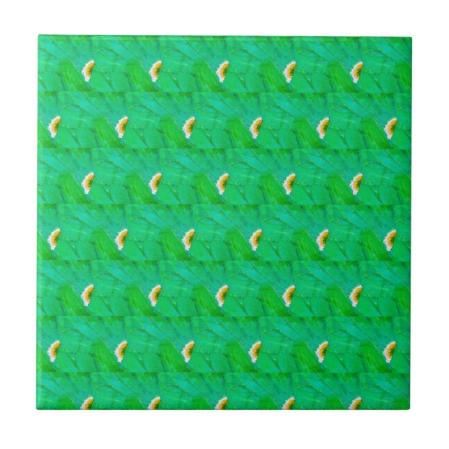 Modern Shamrock Green Abstract Botanical Pattern  Ceramic Tile (Front)