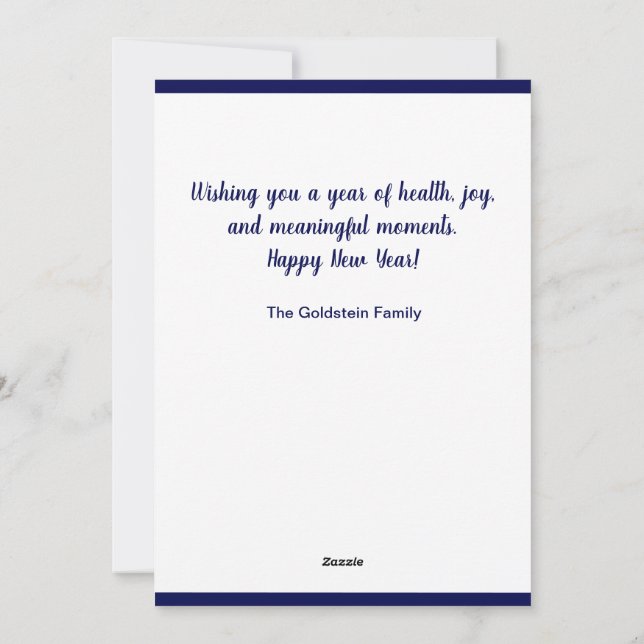 Modern Shana Tova Script 3 Photo Jewish New Year  Holiday Card (Back)