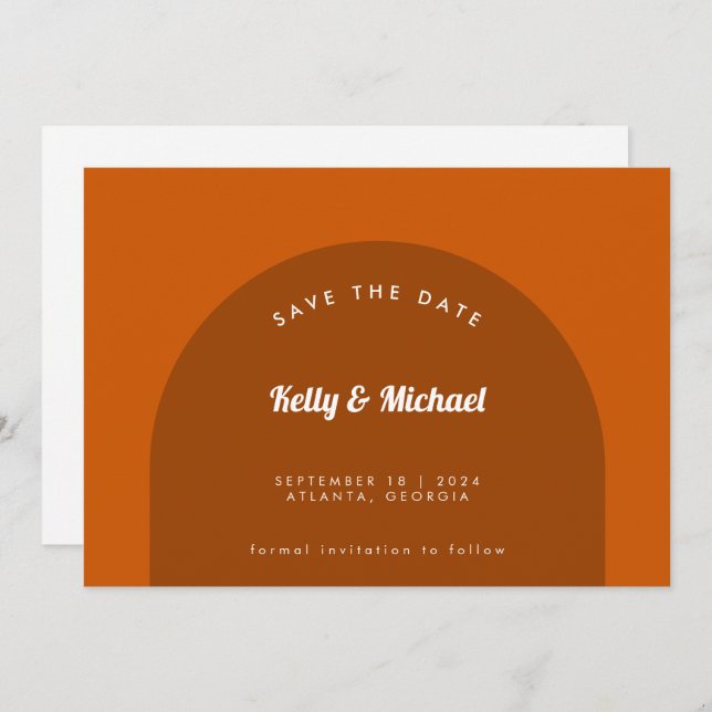 Modern Shape Terracotta Burnt Orange Save Date Invitation (Front/Back)