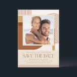 Modern Shapes and Line Terracotta Photo Wedding Save The Date<br><div class="desc">Contemporary Shapes and Lines in Terracotta Wedding Save the Date with Photo</div>