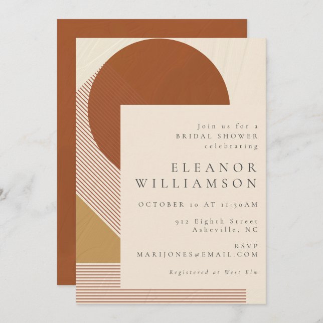 Modern Shapes and Lines Copper Gold Bridal Shower Invitation (Front/Back)