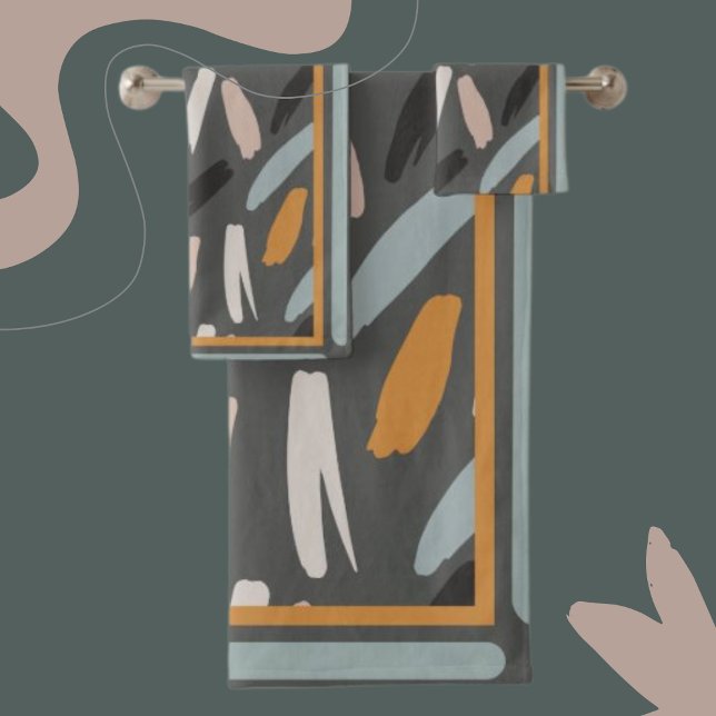 Modern Shapes Perwinkle, Orange, Blush Teal/Brown Bath Towel Set (Creator Uploaded)