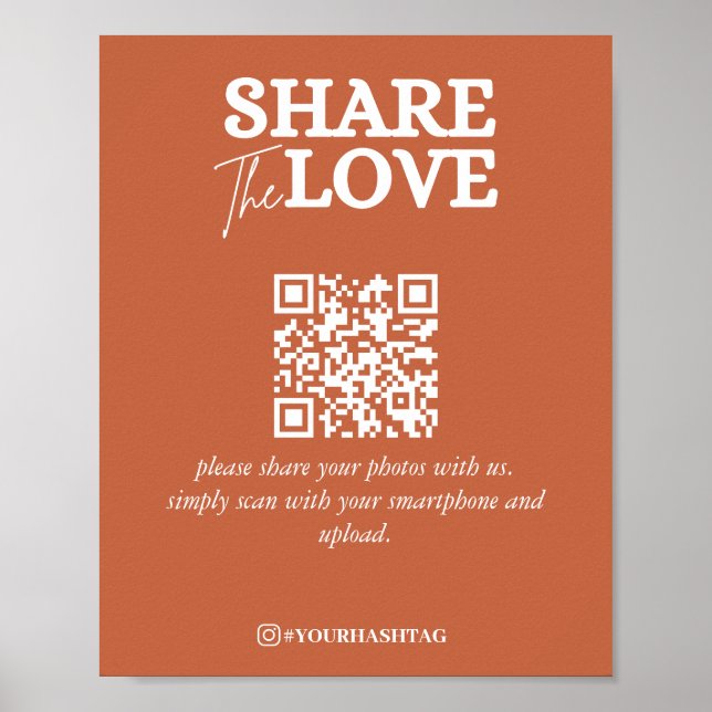 Modern Share The Love QR Code Terracotta  Poster (Front)