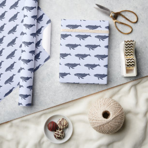 Modern Shark Baby Watercolor Blue Birthday Kids Wrapping Paper